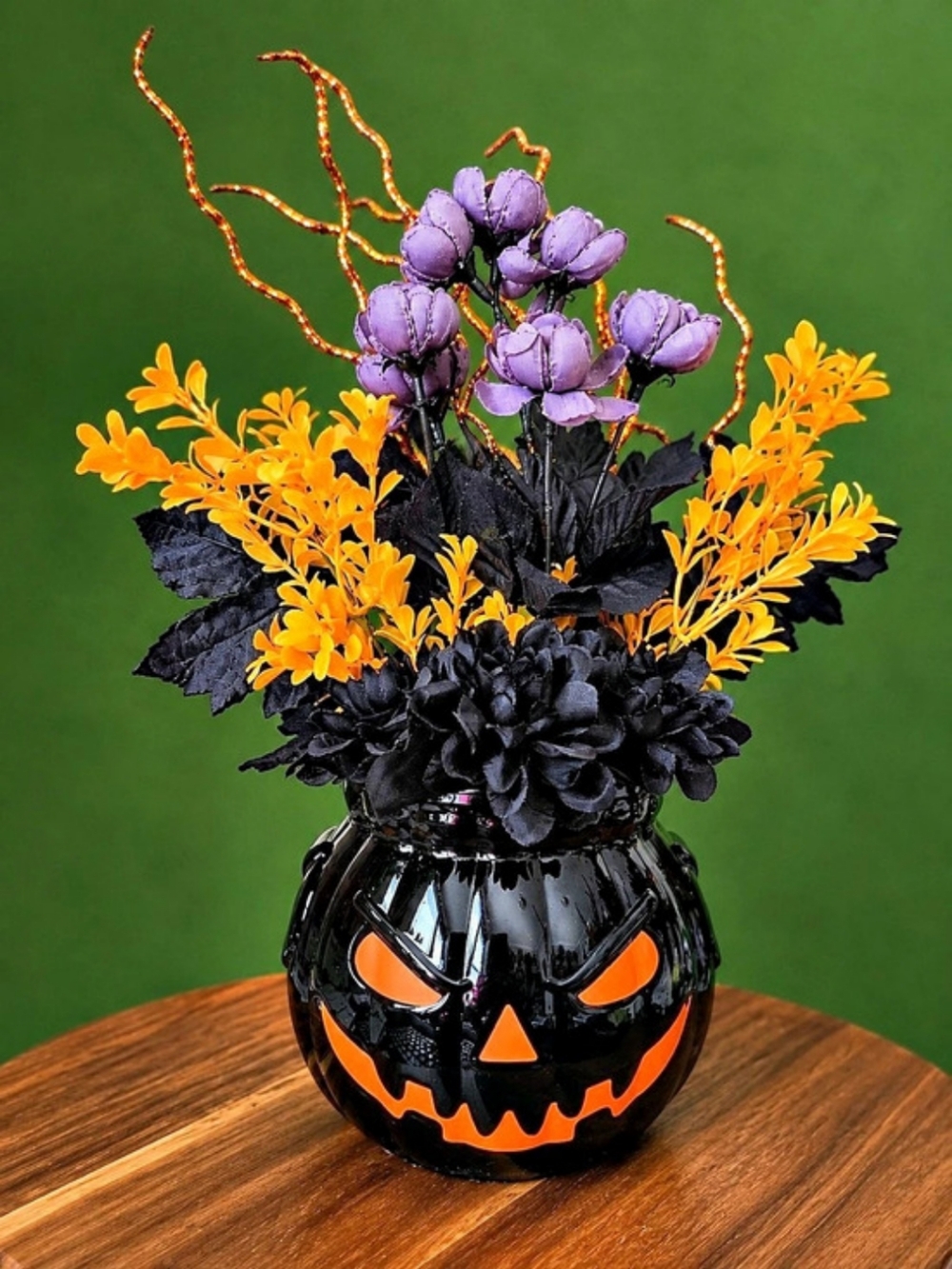 Halloween Pumpkin Floral Arrangement - Black & Orange